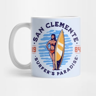 Vintage San Clemente, California Surfer's Paradise // Retro Surfing 1980s Badge B Mug